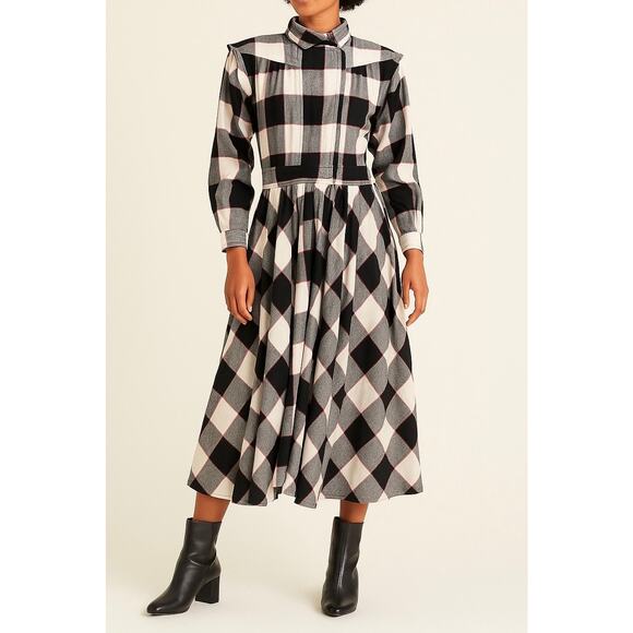 Vintage d.Frank Black and White Plaid 100% Cotton Midi Dress Size 10 - Picture 1 of 9